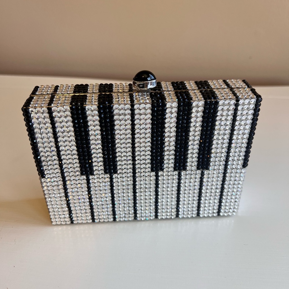Piano Key Clutch with Black and Silver Crystals